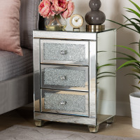 Baxton Studio RXF-2439-NS Ralston Contemporary Glam and Luxe Mirrored 3-Drawer Nightstand